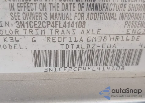 2015 Nissan Versa Note Sv z USA, uszkodzony, nr VIN 3N1CE2CP4FL414108